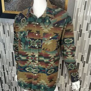 Saddle King Pearl Snap L Flannel Long Sleeve Collar Western Shirt Aztec 0457